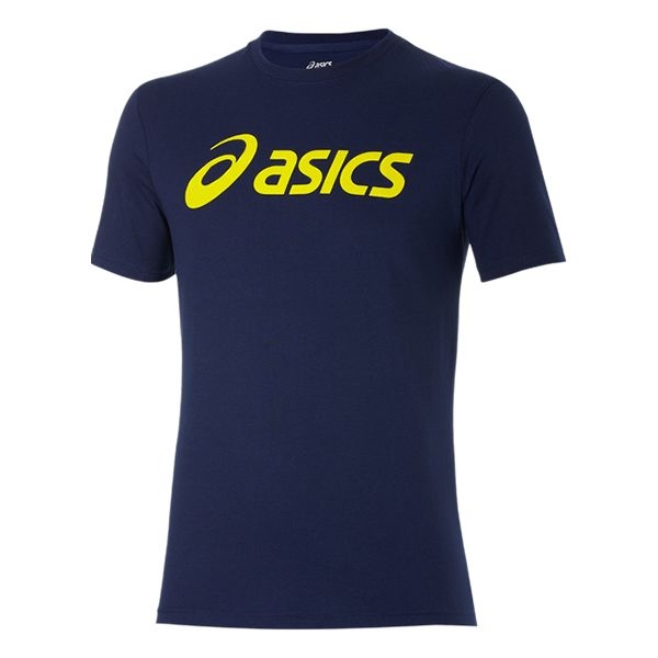 Camiseta Asics Stripes Logo Tee Azul Amarillo